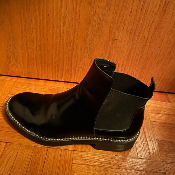 The Wishbone Collection. Black Patent Leather Ankle Boots - Picture 2 of 4